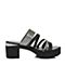 Teenmix/天美意夏专柜同款黑/银灰色字母多条带粗高跟女拖鞋CD802BT8