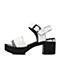 Teenmix/天美意夏专柜同款白色牛皮革字母一字带粗高跟女凉鞋CD801BL8