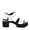 Teenmix/天美意夏专柜同款白色牛皮革字母一字带粗高跟女凉鞋CD801BL8