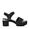 Teenmix/天美意夏专柜同款黑色牛皮革字母一字带粗高跟女凉鞋CD801BL8