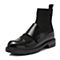 Teenmix/天美意春季专柜同款黑色光面牛皮革舒适方跟女短靴6T341AD8
