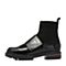 Teenmix/天美意春季专柜同款黑色光面牛皮革舒适方跟女短靴6T341AD8