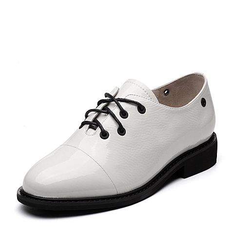 Teenmix/天美意春白色率性英气方跟系带鞋女单鞋97801AM8