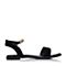 Teenmix/天美意夏专柜同款黑色羊绒皮一字带小方跟女凉鞋AR551BL8