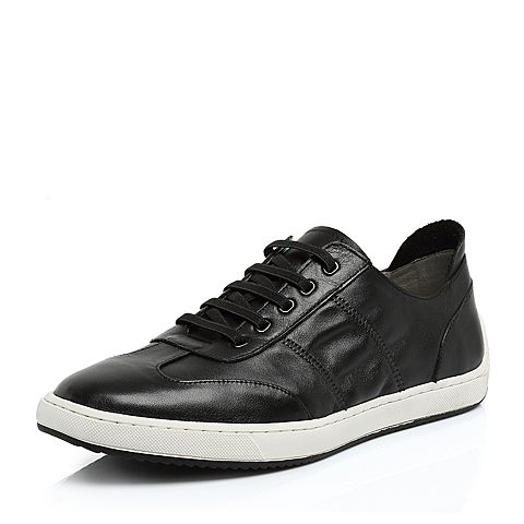 Teenmix/天美意春专柜同款黑色软面牛皮革平跟男休闲鞋BWP02AM8