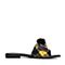 Teenmix/天美意夏专柜同款黄黑/黑色布/羊皮革格纹小方跟女拖鞋CC607BT8
