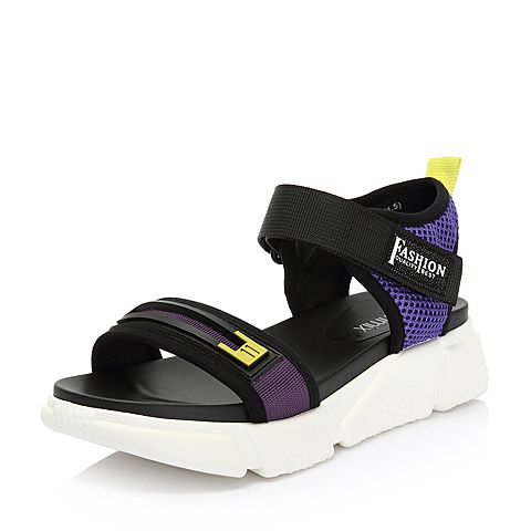 Teenmix/天美意夏专柜同款紫色一字带厚底运动风魔术贴女凉鞋AR751BL8