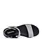 Teenmix/天美意夏专柜同款银灰色一字带铆钉沿边方跟女凉鞋CFJ01BL8