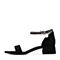 Teenmix/天美意夏黑色羊皮革链条时尚珠饰粗跟女凉鞋DF017BL8