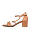 Teenmix/天美意夏季棕色羊皮革时尚简约中空方跟女凉鞋17070BL8