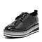 Teenmix/天美意秋专柜同款黑色英伦布洛克风厚底系带鞋女单鞋CFM20CM8