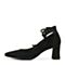 Teenmix/天美意秋专柜同款黑色羊绒皮革/纺织品通勤风粗跟女单鞋CFL01CQ8