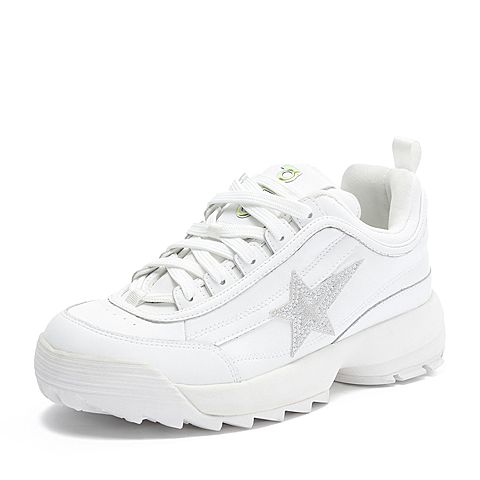 Teenmix/天美意秋专柜同款白/银色星星贴布厚底运动风女休闲鞋CES20CM8