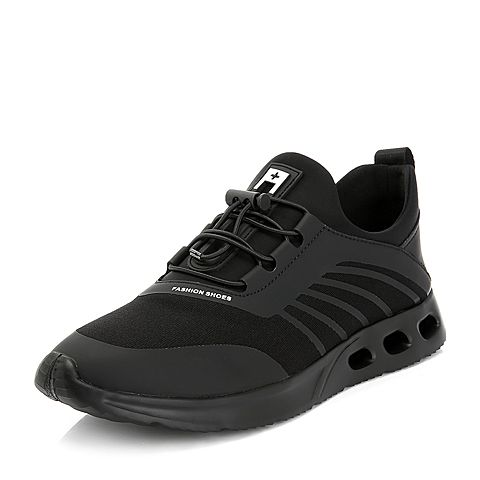 Teenmix/天美意秋专柜同款黑色厚底运动风平跟男休闲鞋2JD01CM8
