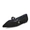 Teenmix/天美意秋专柜同款黑色羊绒皮革方跟玛丽珍鞋女单鞋AR901CQ8