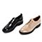 Teenmix/天美意秋专柜同款黑色漆牛皮革铆钉方跟系带鞋女单鞋AS061CM8