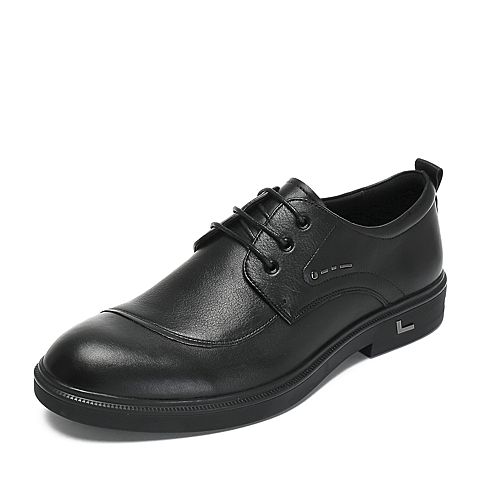 Teenmix/天美意秋专柜同款黑色牛皮革商务风方跟男单鞋2JG01CM8