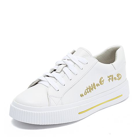 Teenmix/天美意秋专柜同款白色牛皮革字母平跟小白鞋女休闲鞋CGU20CM8