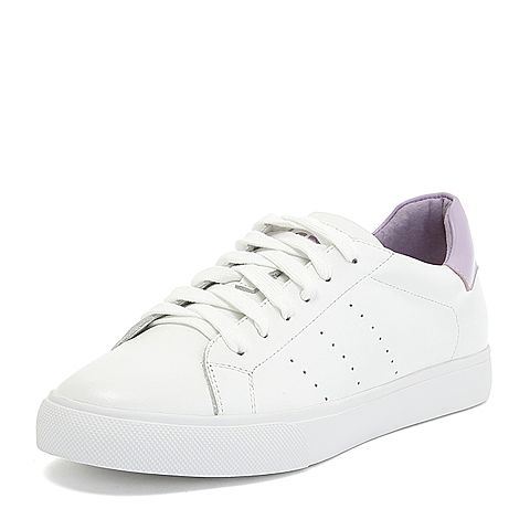 Teenmix/天美意秋专柜同款白/紫色牛皮革字母平跟小白鞋女休闲鞋AS141CM8