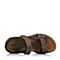 Teenmix/天美意夏季棕色牛皮革时尚简约便捷魔术贴舒适男凉鞋17001BL8