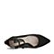 Teenmix/天美意秋专柜同款黑色羊绒皮革/纺织品通勤风粗跟女单鞋CFL01CQ8