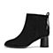 Teenmix/天美意冬商场同款黑色羊绒皮革优雅粗高跟女短靴CHF40DD8