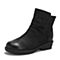 Teenmix/天美意冬专柜同款黑色牛皮革时尚褶皱方跟女中靴(毛里)6JQ60DZ8