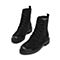Teenmix/天美意冬商场同款黑色剖层牛皮革舒适方跟马丁靴女短靴（绒里）CF160DZ8