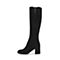 Teenmix/天美意冬商场同款黑色羊绒皮革粗跟高筒靴女长靴CGH81DG8