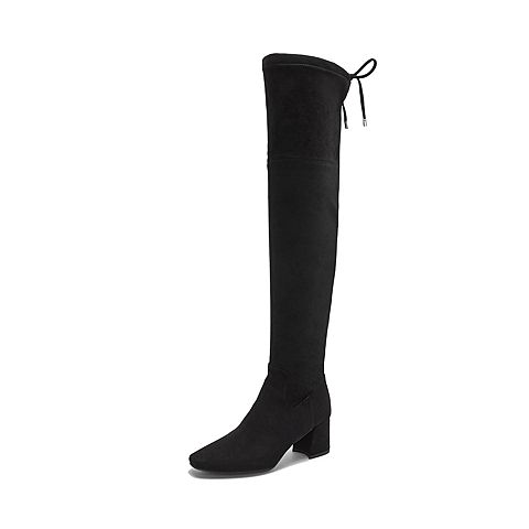Teenmix/天美意冬商场同款黑色弹力布舒适方跟过膝靴女长靴CDM91DC8