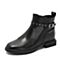 Teenmix/天美意冬黑色牛皮革铆钉皮带扣舒适方跟女短靴TS182DD8