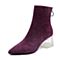 Teenmix/天美意冬紫色羊绒皮革尖头通勤风透明粗高跟女短靴(绒里)HL10PDD8