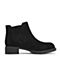Teenmix/天美意冬商场同款黑色牛剖层皮革方跟切尔西靴女短靴(绒里)AS381DD8