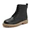 Teenmix/天美意冬商场同款黑色牛皮革方跟马丁靴女短靴AS521DD8