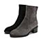 Teenmix/天美意冬商场同款灰色羊绒皮革/纺织品粗跟欧美简约女中靴AT071DZ8