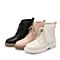 Teenmix/天美意冬商场同款米色牛皮革方跟马丁靴女短靴AS521DD8