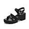 Teenmix/天美意夏新款商场同款黑色休闲高跟女皮凉鞋CJC03BL9