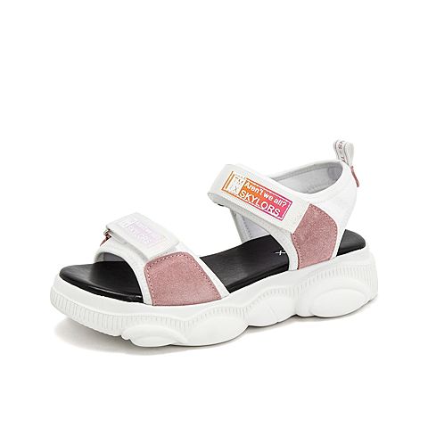 Teenmix/天美意夏新款商场同款白色厚底魔术贴沙滩鞋女皮凉鞋AT671BL9