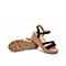 Teenmix/天美意夏新款商场同款黑色坡跟一字带女皮凉鞋AT701BL9