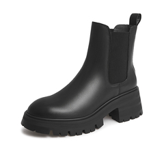 Teenmix/天美意2021冬新款商场同款切尔西靴简约女皮短靴BB591DD1