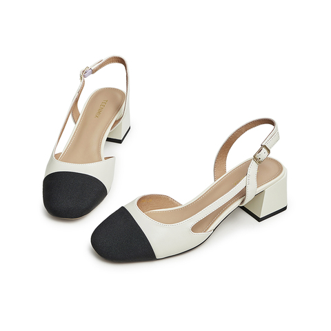 天美意2023夏新款商场同款拼色小香风气质粗高跟女凉鞋BG051BH3