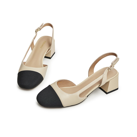 天美意2023夏新款商场同款拼色小香风气质粗高跟女凉鞋BG051BH3