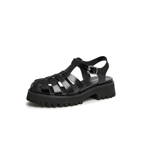 天美意2023夏新款商场同款镂空条带复古简约罗马鞋女凉鞋CX345BH3