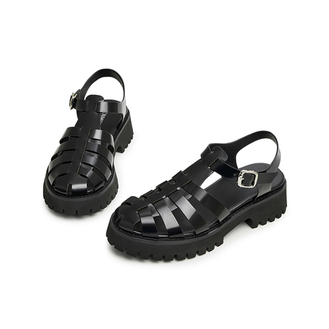 天美意2023夏新款商场同款镂空条带复古简约罗马鞋女凉鞋CX345BH3