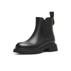 天美意2023冬复古英伦粗跟切尔西靴气质通勤女皮短靴NQX01DD3