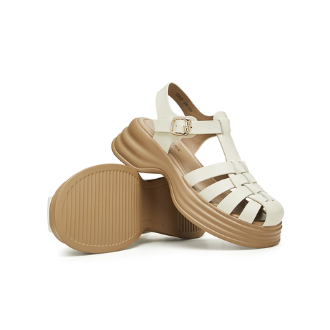 天美意2024夏新款商场同款猪笼鞋包头厚底女罗马凉鞋CLR30BH4