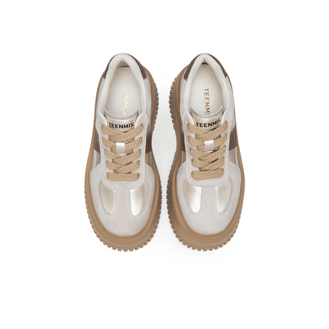 天美意2025春新款休闲系带厚底运动鞋复古百搭女德训鞋KG059AM5