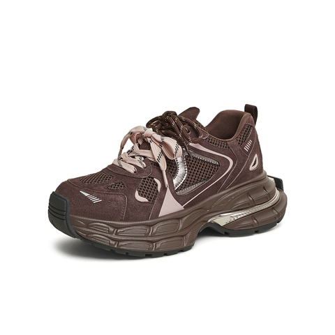 天美意2025春新款厚底休闲系带双鞋带复古增高女老爹鞋KD072AM5