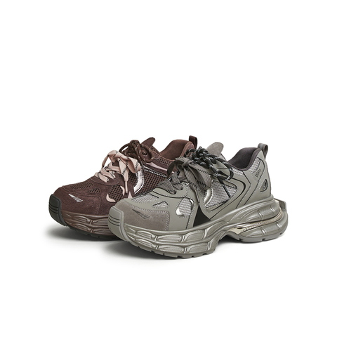 天美意2025春新款厚底休闲系带双鞋带复古增高女老爹鞋KD072AM5