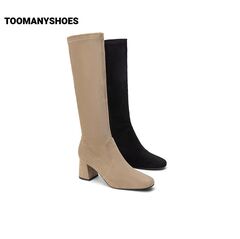 Toomanyshoes靴子新款高分电影小个子长筒靴复古高跟弹力靴袜靴女